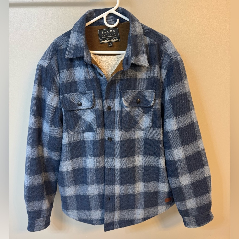 Jachs Men's Navy and Gray Checkered Shirt Jacket